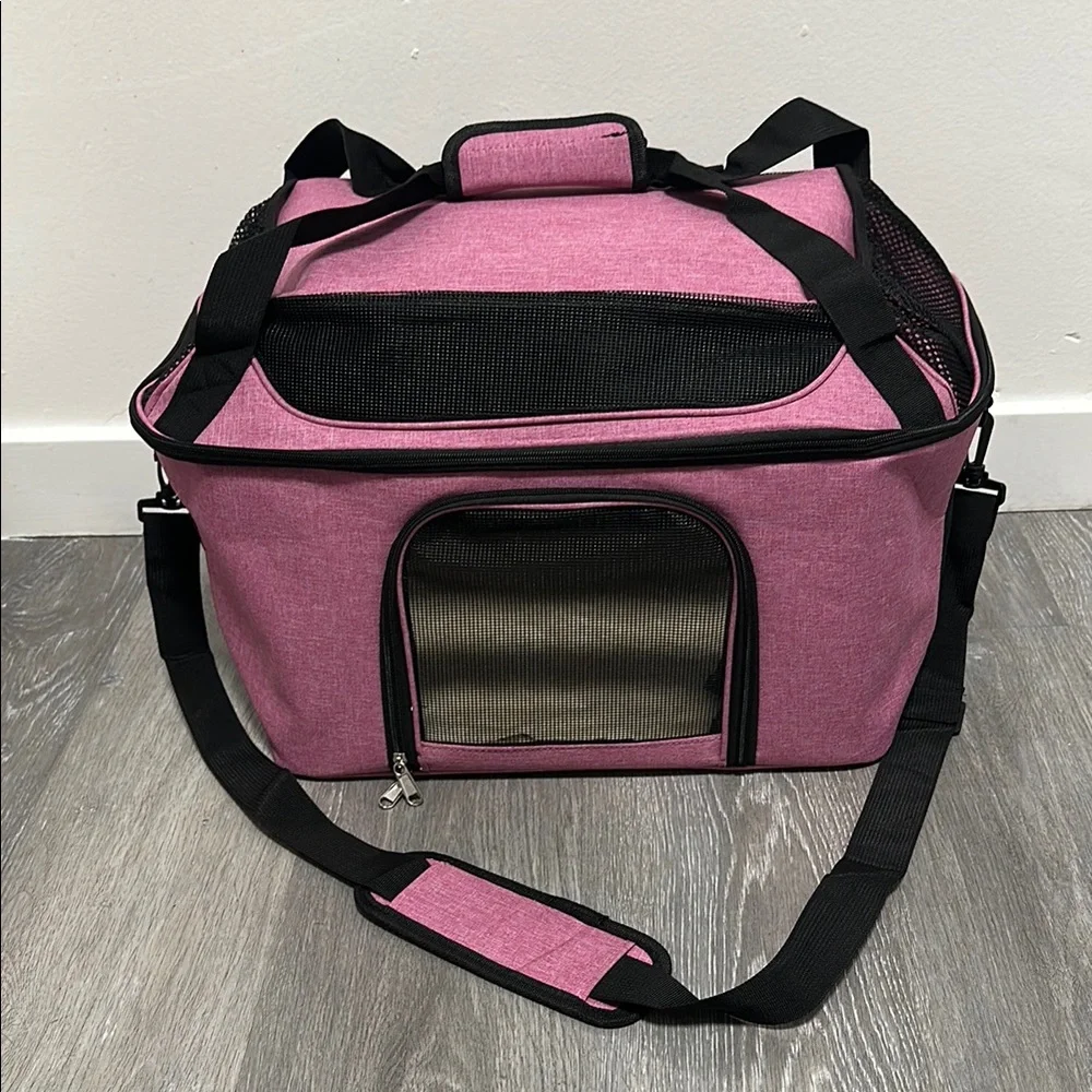 NEW Pink Pet Carrier with Black Straps